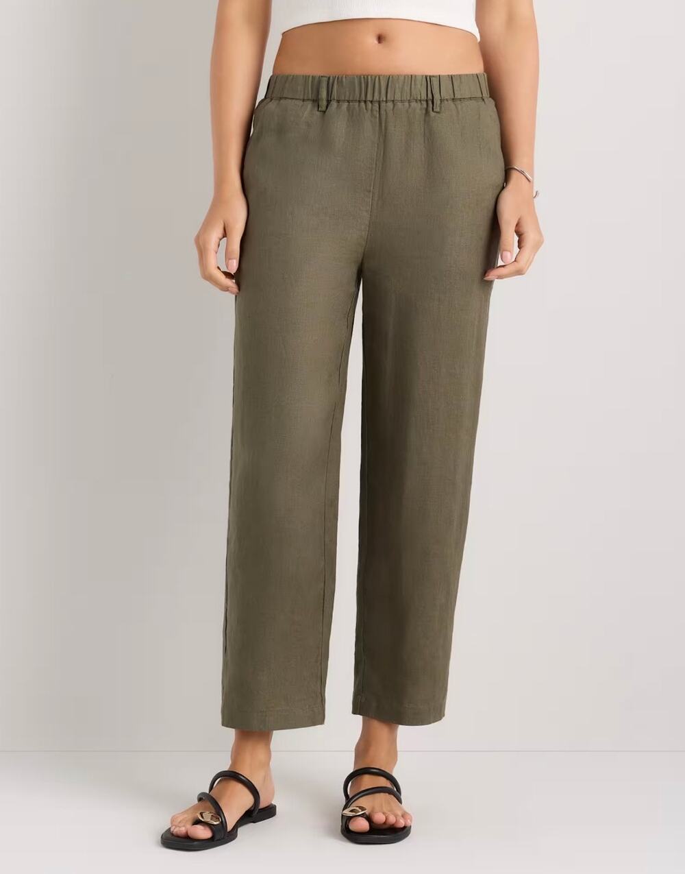 Quince 100% European Linen Pants Women’s S Bayberry Olive Green Pull On
